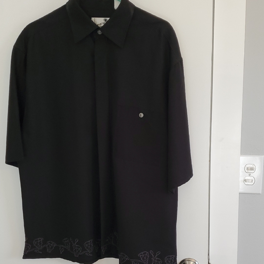 Havana Shirt Co. Men's Black Casual Short Sleeve Button Down Shirt